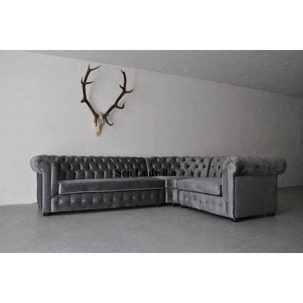 Divano Chesterfield In Velluto Divano Imbottito Suite D'angolo Zona Giorno Seduta In Tessuto Ad Angolo-image