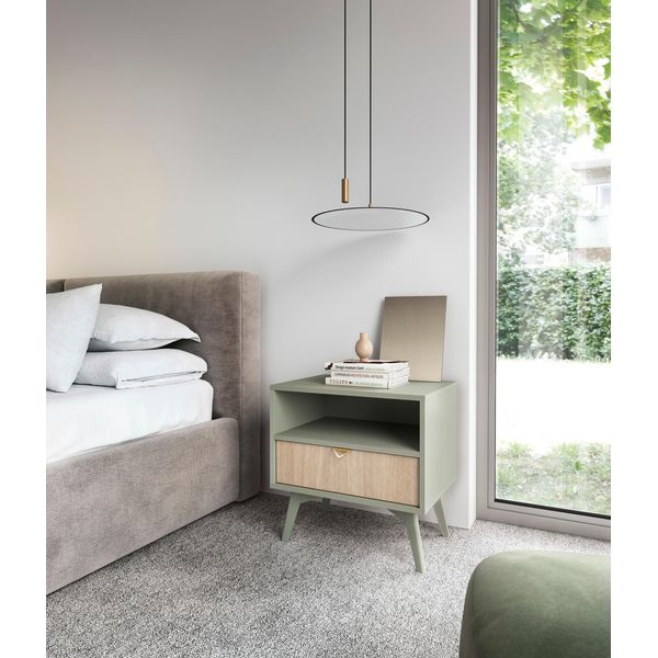 Comodino Moderno In Legno Di Eucalipto, 53,9X38X53,8 Cm, Con Cassetto E Ripiano-image