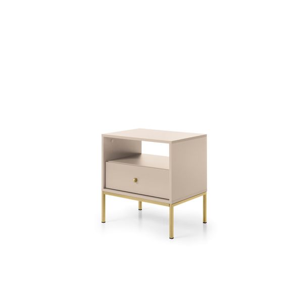 Comodino, Beige Sabbia, 53 Cm, Struttura Dorata, Design Moderno-image