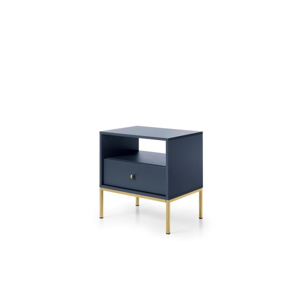 Comodino Blu Navy, 53 Cm, Struttura Dorata, Design Moderno-image