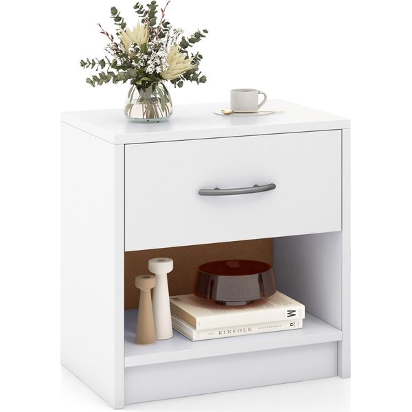 Comodino Costway Con Cassetto E Vano A Giorno, Tavolino, Tavolino Da Divano, Cassettiera, Console Da Letto 38,5X28X40,5 Cm Bianco-image