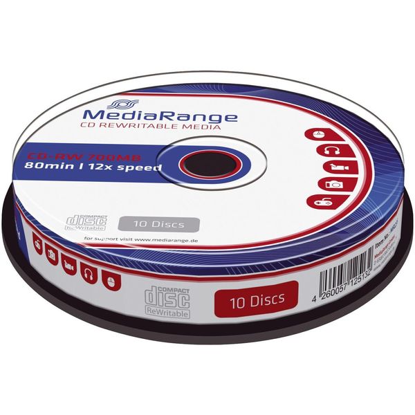 Mediarange MR235 CD-RW Riscrivibili - 700Mb/80Min, 12X/Mandrino, Confezione Da 10-image