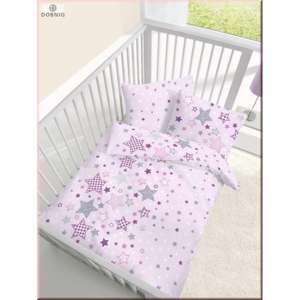 Biancheria Da Letto Baby Fine Biber Rosa Con Stelle 100X135 + 40X60 Cm-image