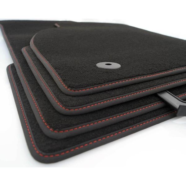 Tappetini Adatti Per Skoda Superb Iii 3V / Combi Tappetini Auto In Velours Premium (Cuciture Rosse) 4 Pezzi-image