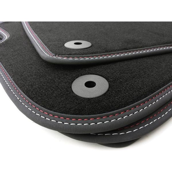 Tappetini Adatti Per Audi A4 S4 RS4 Cabrio (8H) Set Di Tappetini Per Auto In Velours Premium Con Doppie Cuciture Rs In Rosso Bianco-image