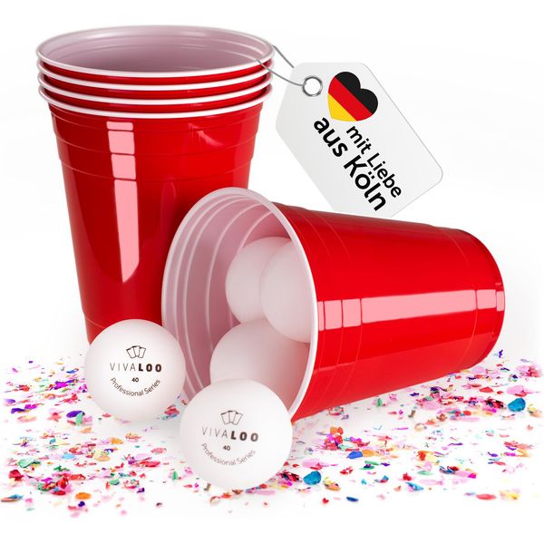 Vivaloo 50 Bicchieri Di Plastica Con 6 Palline - Bicchieri Riutilizzabili Per Giochi Alcolici, Bicchieri Lavabili In Lavastoviglie Da 16 Oz (473 Ml), Set Di Bicchieri Da Beer Pong Con Palline Da Ping Pong E Istruzioni-image