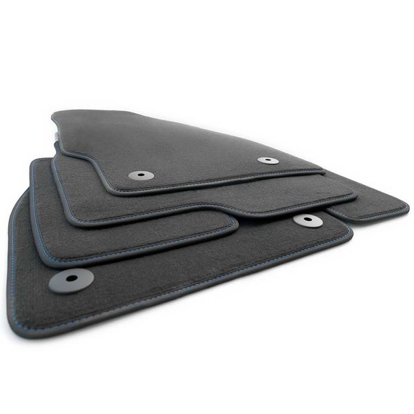 Tappetini Opel Corsa E (Dal 2014) Tappeto Auto In Velours Originale Di 4 Pezzi Nero, Cuciture Decorative Blu Nubuck-image