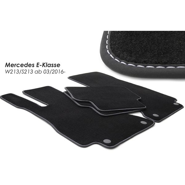 Tappetini Mercedes Classe E W213 Estate S213 Amg Velours In Moquette Originale Di Per Auto 4 Pezzi - Cuciture Argento-image