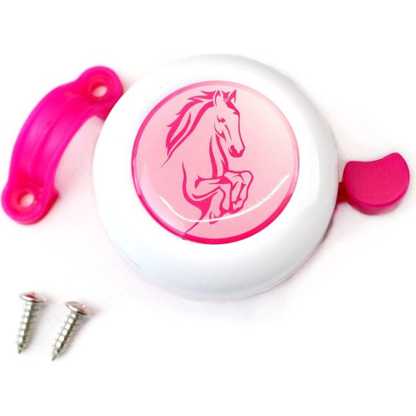 Set Cestino Bici Borraccia E Campanello Per Bambini Rosa Con Cavallo Per Balance Bike, Triciclo, Bicicletta, Monopattino-image