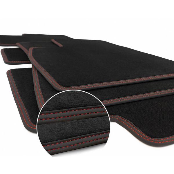 Tappetini Tesla Model 3 Iii Tappetini Auto Premium Accessori Tuning Tappetini Velours, Doppia Cucitura Rossa-image