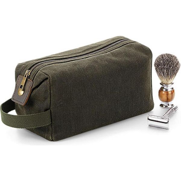 Quadra QD651 | Borsa Da Toilette Heritage In Tela Cerata Wash, 12 X 25 X 11 Cm - Colore: Verde Oliva - Dimensioni: 12 X 25 X 11 Cm-image
