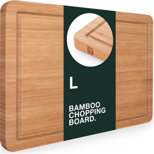 Tagliere Blumtal In 100% Bambù - Antisettico, Spessore 2 Cm, Tagliere In Legno Massiccio Con Scanalatura Per Il Succo, Tagliere In Legno, 38X25X2Cm-image