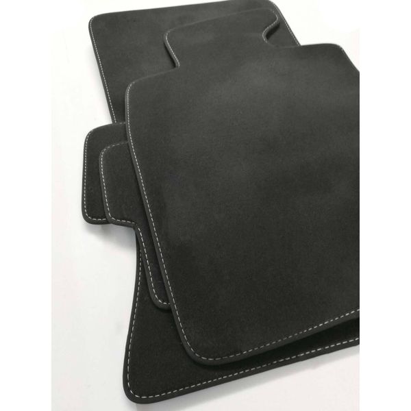 Tappetini Per Mini Clubman Cooper One R55 R56 Tappetini Premium Velours, Cuciture Argento, 4 Pezzi, Nero-image