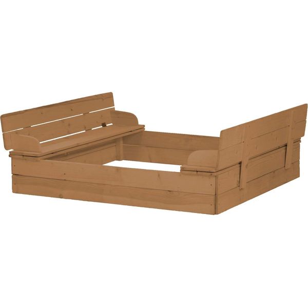 Sabbiere Robuste Apribili Con 2 Panchine, Legno Massiccio, Resistenti Alle Intemperie, Color Teak, 21,5X127X123,5 Cm-image