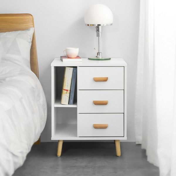 Sobuy FBT95-W Comodino Con 3 Cassetti E 2 Vani A Giorno Tavolino Da Divano Tavolino Da Telefono Wht Circa: 48X60X40Cm-image