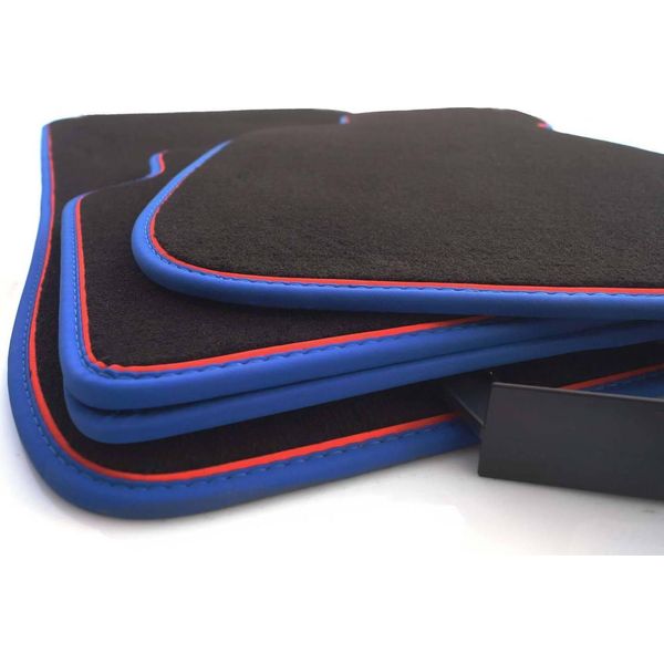 Tappetini Adatti Per Bmw Serie 5 E60 E61 M5 Edition (Blu, Rosso) Tappetini Auto Velours Premium In Pelle Nabuk Set Da 4 Pezzi-image