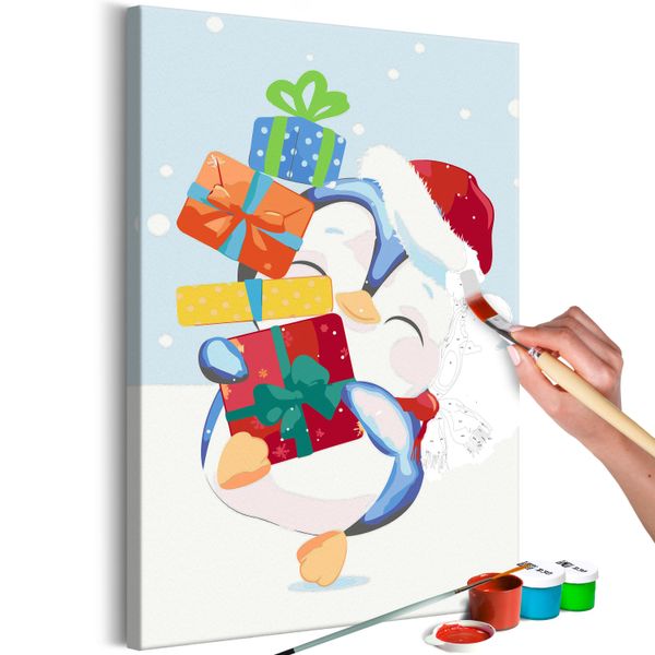 Tessuto Non Tessuto Painting By Numbers - Pinguino Con Regalo 40X60 Cm Animali N-A-1180-E-A-image
