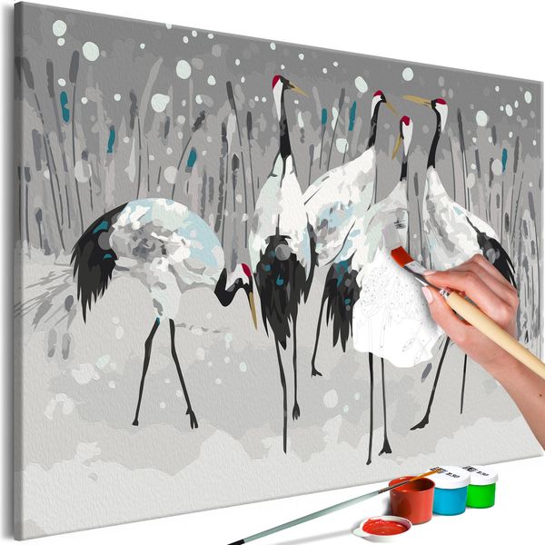 Pittura In Tessuto Non Tessuto Con Numeri - Famiglia Di Cicogne 60X40 Cm Animali N-A-1201-E-A-image