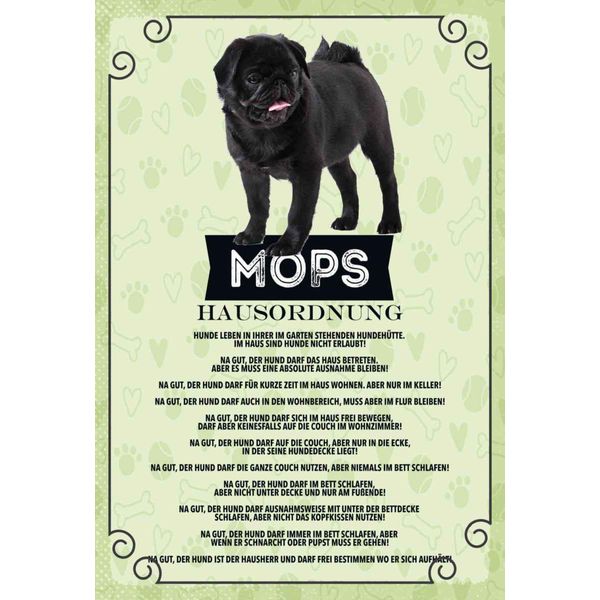 Vianmo Insegna In Legno 30X20 Cm Tiere Mops Hausordnung Hunde-image