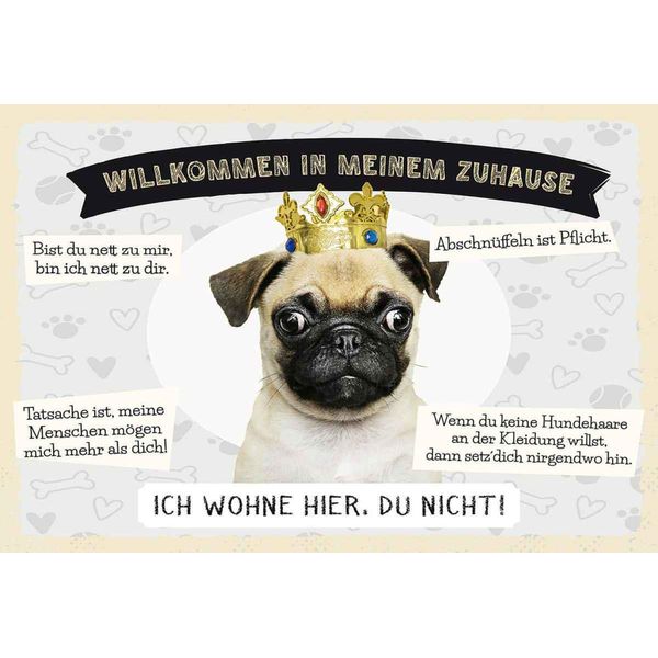 Vianmo Insegna In Legno 20X30 Cm Tiere Mops Willkommen Wohne Hier-image