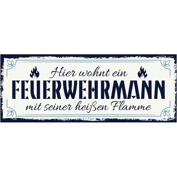 Vianmo Insegna In Legno 10X27 Cm Hier Wohnt Ein Feuerwehrmann-image