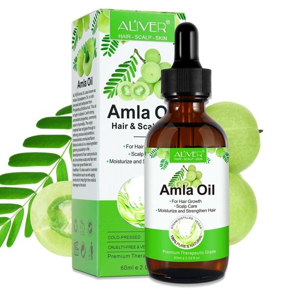 Olio Di Amla Olio Per Capelli Crescita Dei Capelli Contro La Forfora Perdita Dei Capelli Spremuto A Freddo Biologico Vegano, 2X 60Ml-image