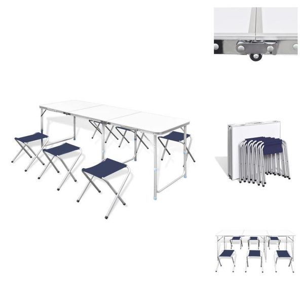 Vidaxl Tavolo Da Campeggio Pieghevole Con 4 Sgabelli Regolabili In Altezza 180X60 Cm - Mobili Da Campeggio-image