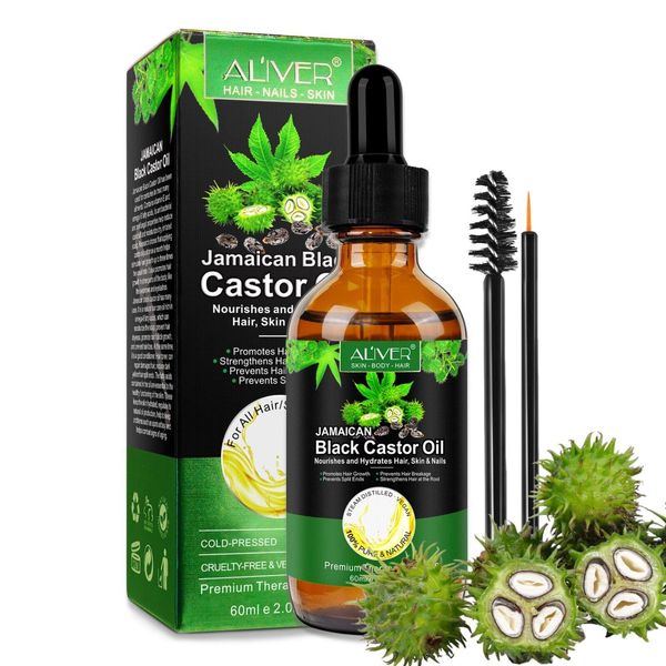 Olio Di Ricino Olio Di Ricino Per La Cura Della Pelle, Dei Capelli, Della Barba, Delle Ciglia, Delle Unghie, Spremuto A Freddo, Biologico Vegano, 3X 60Ml-image