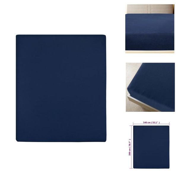 Vidaxl Lenzuolo Matrimoniale 2 Pz. Jersey Blu Navy 140X200 Cm In Cotone - Lenzuolo Per Letto-image