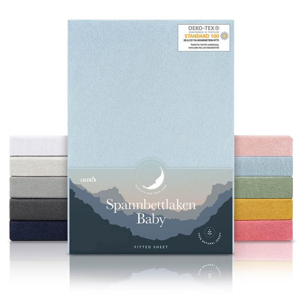 Laleni Set Di 2 Lenzuola Per Culla In Jersey 40X90 Cm - Oeko-Tex, 100% Cotone, Lenzuola Traspiranti Per Neonati, 135 G/M², Azzurro-image