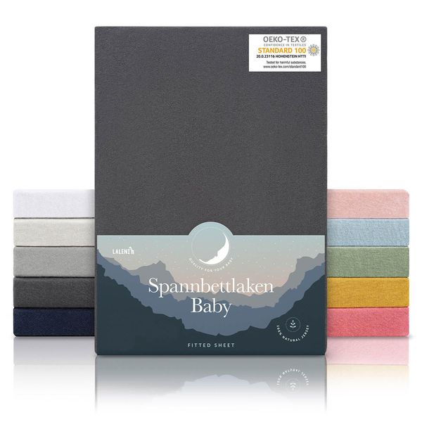 Laleni Set Di 2 Lenzuola In Jersey Per Culla 40X90 Cm - Oeko-Tex, 100% Cotone, Lenzuola Traspiranti Per Neonati, 135 G/M², Antracite-image