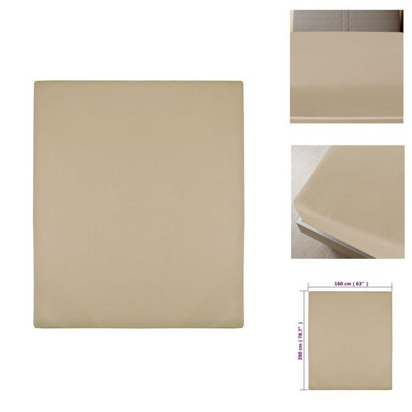 Vidaxl Lenzuolo A Pieghe Jersey Taupe 160X200 Cm In Cotone - Lenzuolo Per Letto-image