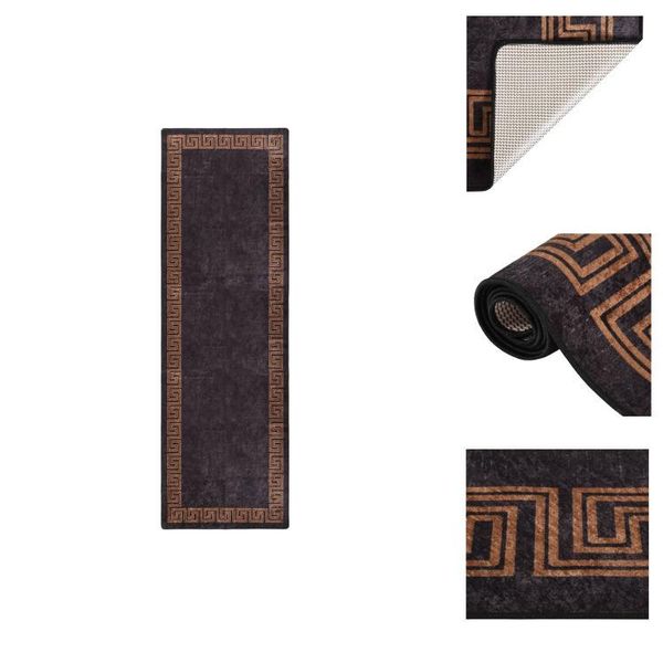 Vidaxl Tappeto Lavabile 80X300 Cm Nero E Oro Antiscivolo - Tappeti-image