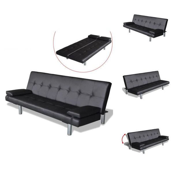 Vidaxl Divano Letto Con 2 Cuscini In Ecopelle Allungabile Nero - Divani-image