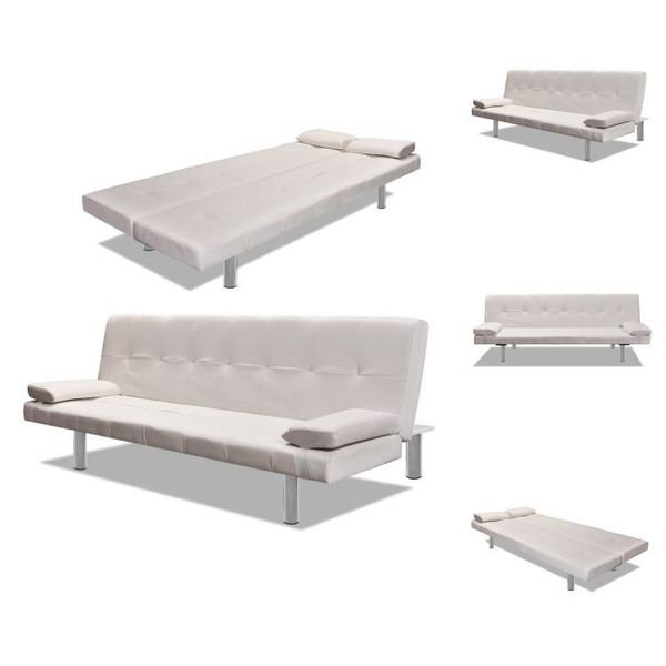 Vidaxl Divano Letto Con 2 Cuscini In Ecopelle Allungabile Bianco Crema - Divani-image