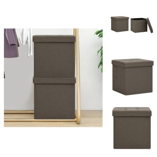 Vidaxl Sgabello Con Vano Portaoggetti 2 Pz. Look Lino Marrone - Sedie E Sgabelli Pieghevoli-image