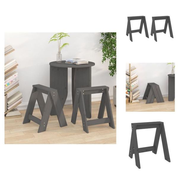 Vidaxl Sgabello 2 Pz. Grigio 40X40X45 Cm In Legno Di Pino Massiccio - Sedie E Sgabelli Pieghevoli-image