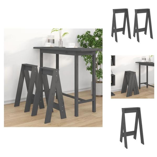 Vidaxl Sgabello 2 Pz. Grigio 40X40X75 Cm In Legno Di Pino Massiccio - Sedie E Sgabelli Pieghevoli-image