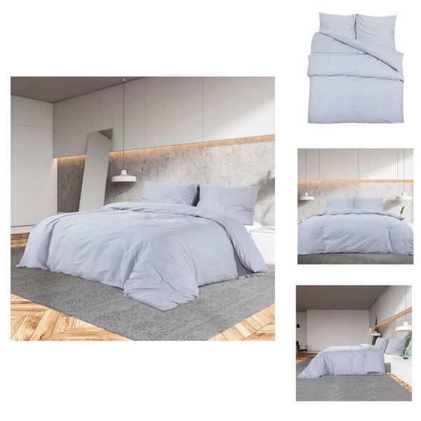Vidaxl Set Di Biancheria Da Letto Grigio 155X220 Cm In Cotone - Copripiumino-image