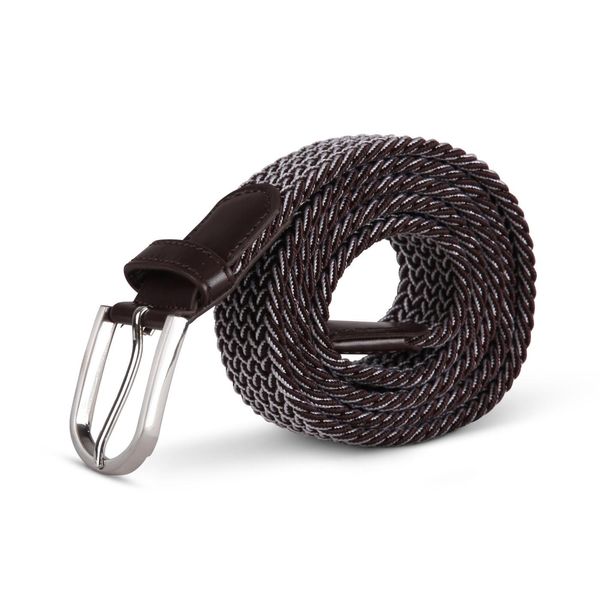 Cintura Elastica (Lunghezza: 85Cm) Marrone E Grigia Intrecciata - Cintura In Tessuto Elastico Cintura Elastica Senza Fori Unisex Regolabile All'infinito-image