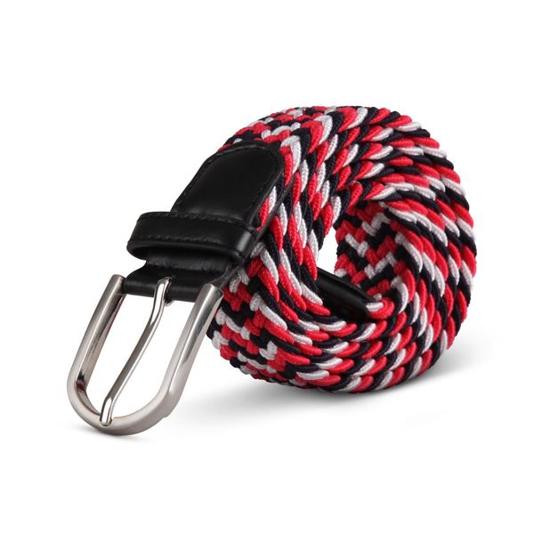 Cintura Elastica Hemmy (Lunghezza: 105Cm) Rossa/Blu/Bianca Intrecciata - Cintura In Tessuto Elastico Cintura Elastica Senza Fori Unisex Regolabile All'infinito-image