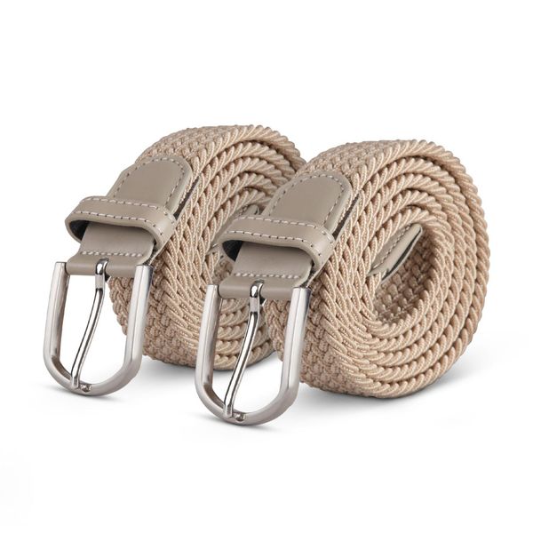 Cintura Elastica Hemmy (Confezione Da 2) 85Cm "Beige"" Cintura Intrecciata Molte Varianti - Cintura In Tessuto Elastico Cintura Elastica Senza Fori Unisex"-image