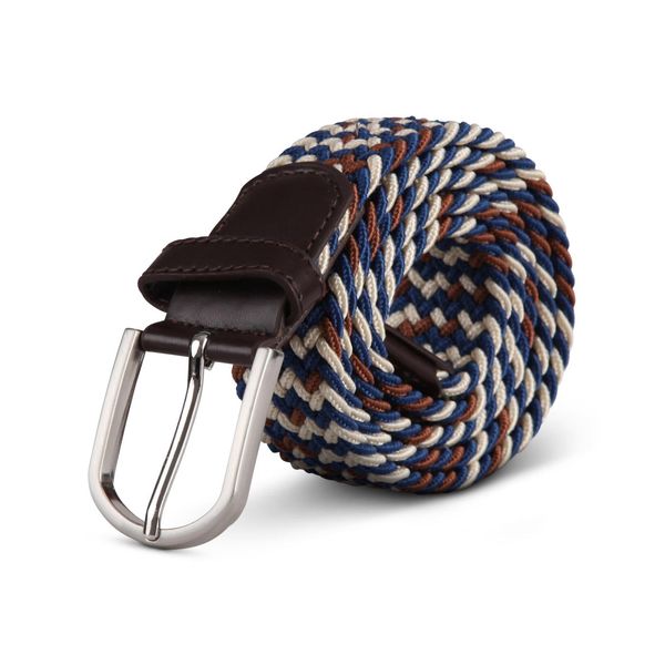 Cintura Elastica (Lunghezza: 105Cm) Beige/Blu/Marrone Intrecciata - Cintura In Tessuto Elastico Cintura Elastica Senza Fori Unisex Regolabile All'infinito-image
