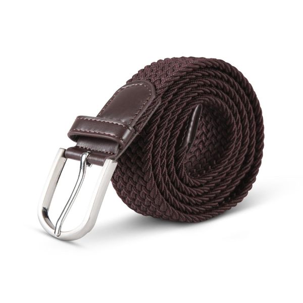Cintura Elastica Orlata (Lunghezza: 125Cm) Marrone Scuro Intrecciata - Cintura In Tessuto Elastico Cintura Elastica Senza Fori Unisex Regolabile All'infinito-image