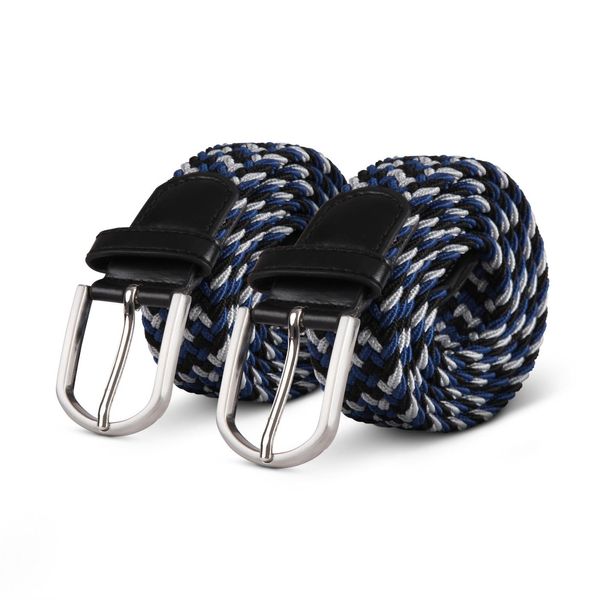 Cintura Elastica Hemmy ( Confezione Da 2 ) 85Cm "Grigio/Blu/Nero"" Cintura Intrecciata Molte Varianti - Cintura In Tessuto Elastico Cintura Elastica Senza Fori Unisex"-image