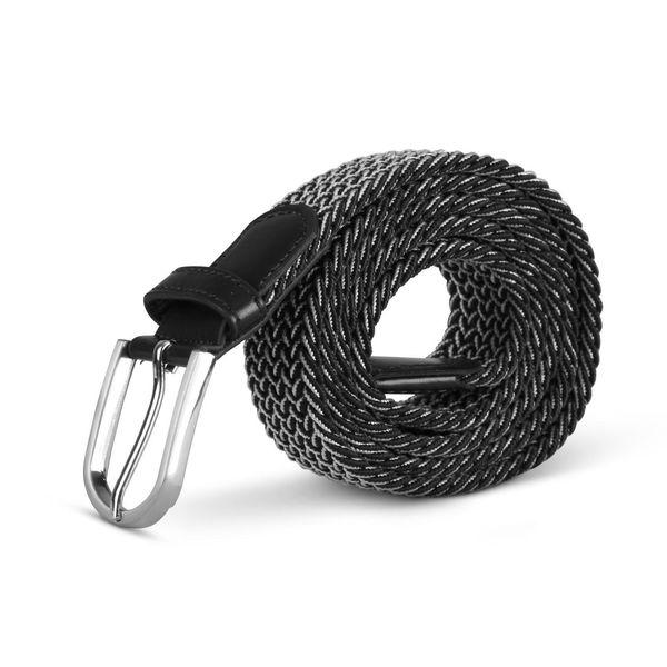 Cintura Elastica Hemmy (Lunghezza: 125Cm) Nera E Grigia Intrecciata - Cintura In Tessuto Elastico Cintura Elastica Senza Fori Unisex Regolabile In Continuo-image