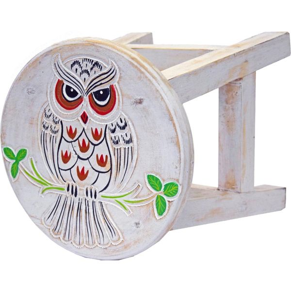 Sgabello In Legno Per Bambini Sgabello Sgabello Poggiapiedi Sgabello In Legno Massiccio Sedia Con Decorazione A Motivo Animale Bianco, Gufo-image