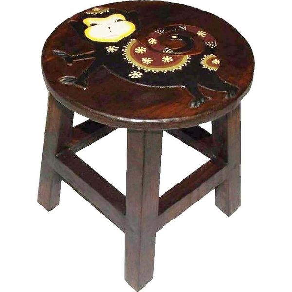 Sgabello In Legno Per Bambini Sgabello Sgabello Sgabello Sgabello Sgabello Sgabello In Legno Massiccio Sedia Con Decorazione Motivo Animale Marrone, Scimmia-image
