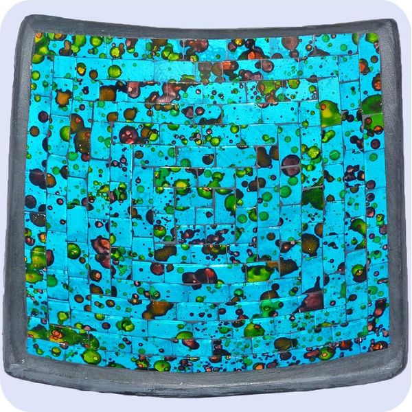 Mosaico Ciotola Argilla Ciotola Vetro Ciotola Decorazione Ciotola Mosaico Arti E Mestieri Vetro Pietre Decorazione Quadrato Colorato Grande, Blu-image