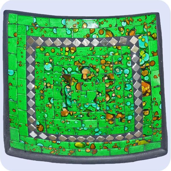 Ciotola A Mosaico Ciotola In Argilla Ciotola In Vetro Ciotola Decorazione Ciotola Mosaico Arti E Mestieri Vetro Pietre Decorazione Specchio Quadrato Medio, Verde-image